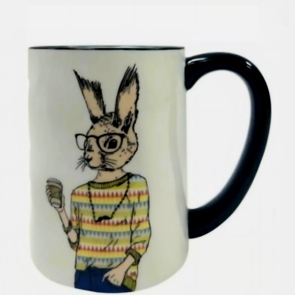 BNWOT Hipster Rabbit Coffee Or Tea Mugs 17.5 oz/518 ml by Signature Housewares
